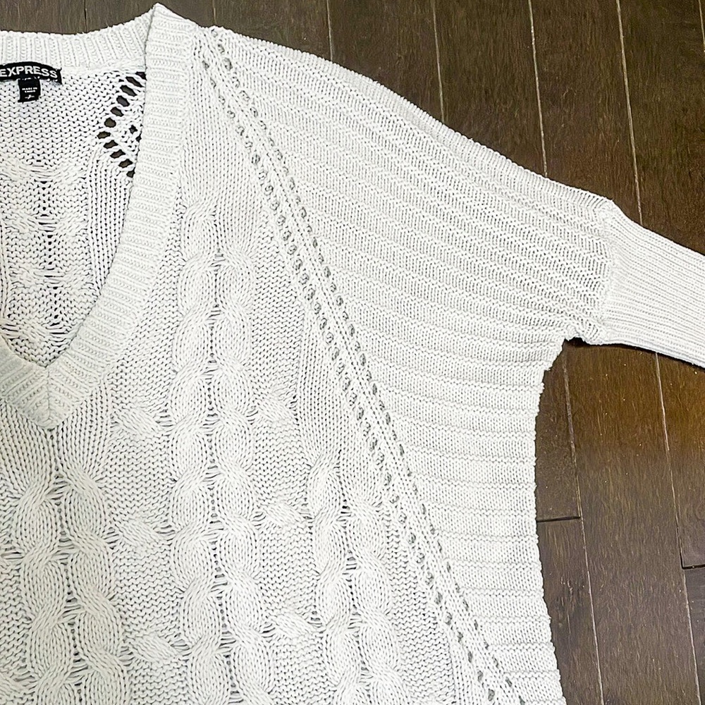 Express Light Blue Oversized Cable Knit Sweater - image 2